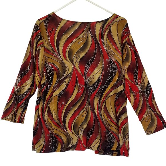 Brittany Black Women's 2X Tunic Top Multicolor Swirl Design Beaded 3/4 Sleeve - Picture 6 of 11